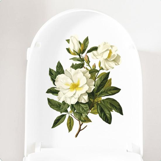 Toilet Lid Decal Self-Adhesive Non-Fading Removable Water-Resistant Plant Flower Theme Toilet Seat Lid Sticker Decor