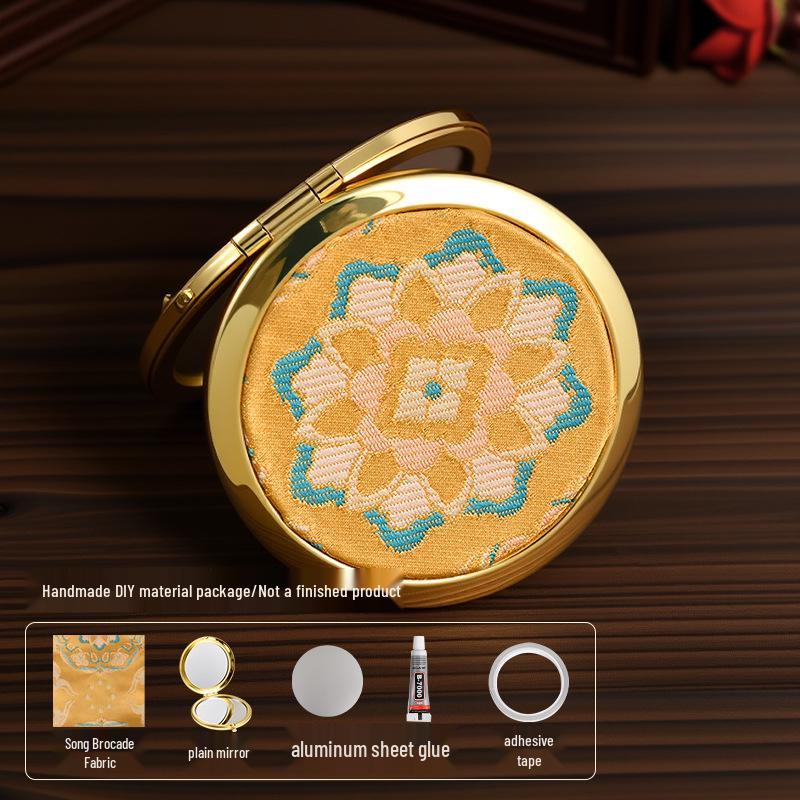 Handmade Imitation Song Brocade Makeup Mirror: Ancient Style Chinese Portable Mirror, Dragon Boat Festival Gift