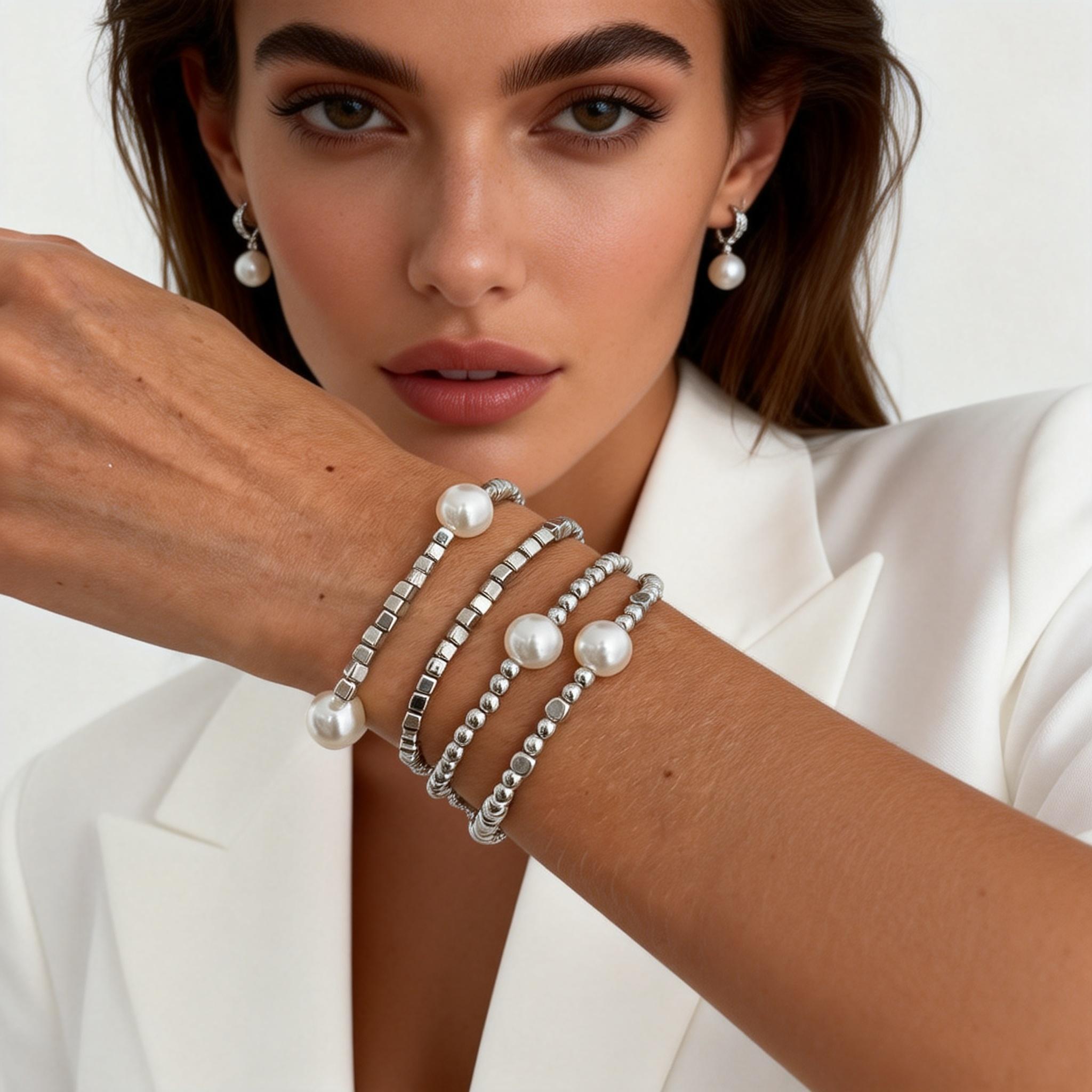 

4pcs/set Fashion Stacking Bracelets for Women New Vintage Beads & Imitation Pearl Chain Bracelet Fashion Stretch Jewelry Gift