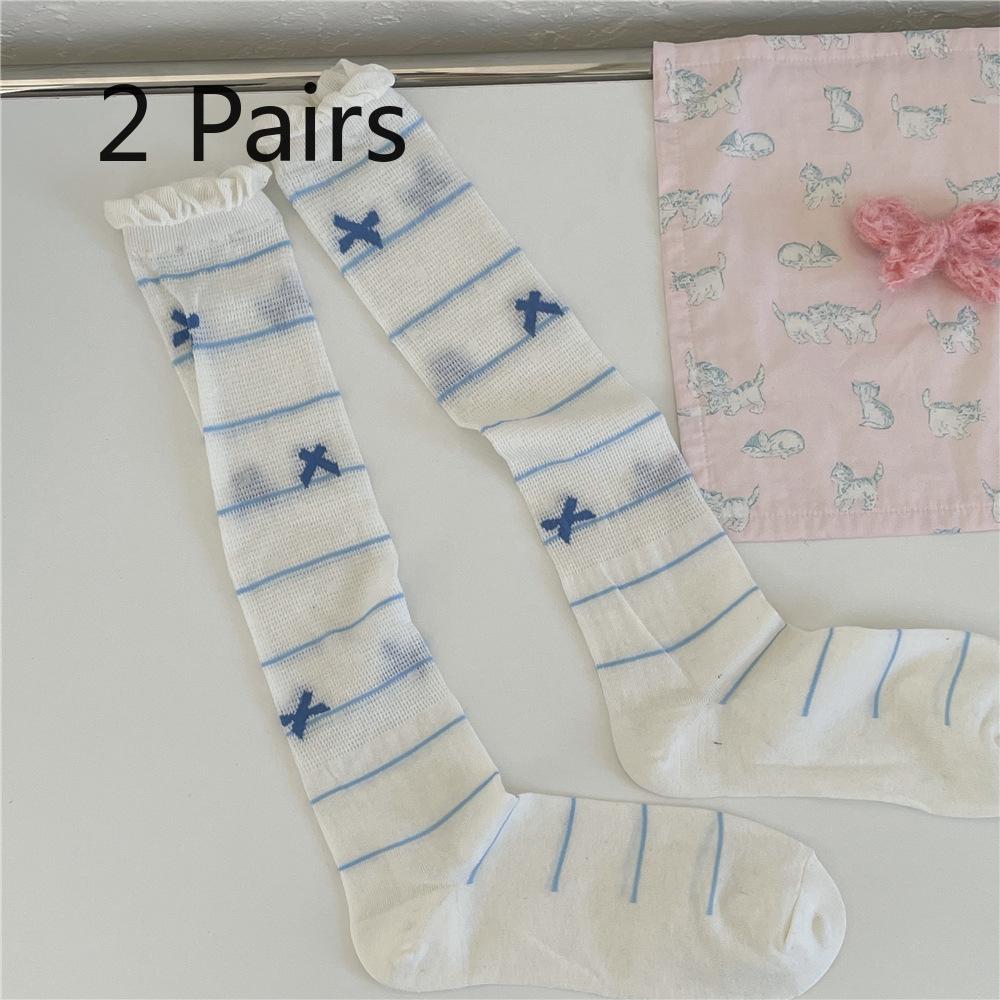 2 Pairs of Bubble Socks, Bow Calf Socks, Summer Ballet-style Long Tube Pile Socks, Lace Socks