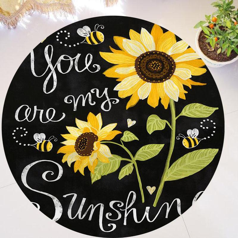 Chic You Are My Sunshine Sunflower Round Rug Living Room Bedroom Modern Floral Rug Floor Mat Chair Home