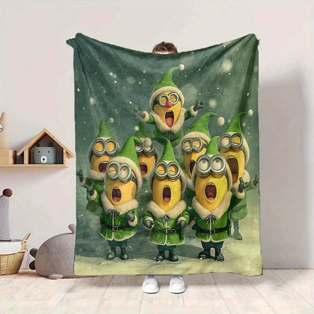 1Pc Christmas Minions Celebration Blanket Soft And Comfortable Casual Warm Camping Travel Christmas Halloween Gift M91758