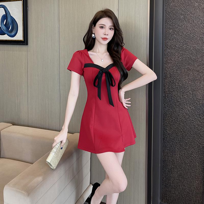 

Javanese Style Slimming A-line Nightclub Dress for Technicians Double Extra Large вино красного