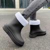Woman New Thick Sole High Top Rain Boots Injection Molding Non slip Waterproof Detachable Cotton Cover Outdoor Word Shoes