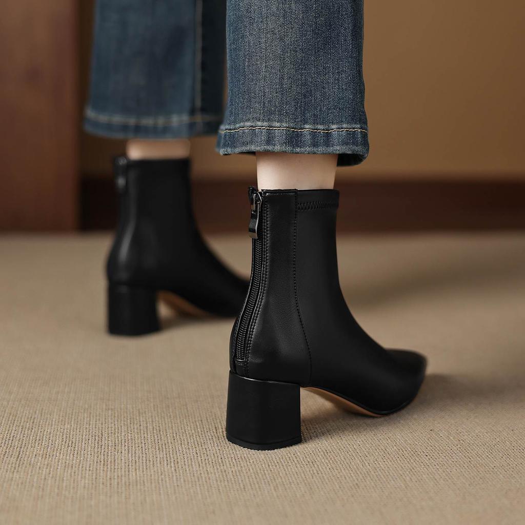 Krazing Pot Microfiber Pointed Toe Thick Heels Chelsea Boots Size 43 Zip Beauty Lady Women Stretch Ankle Boots