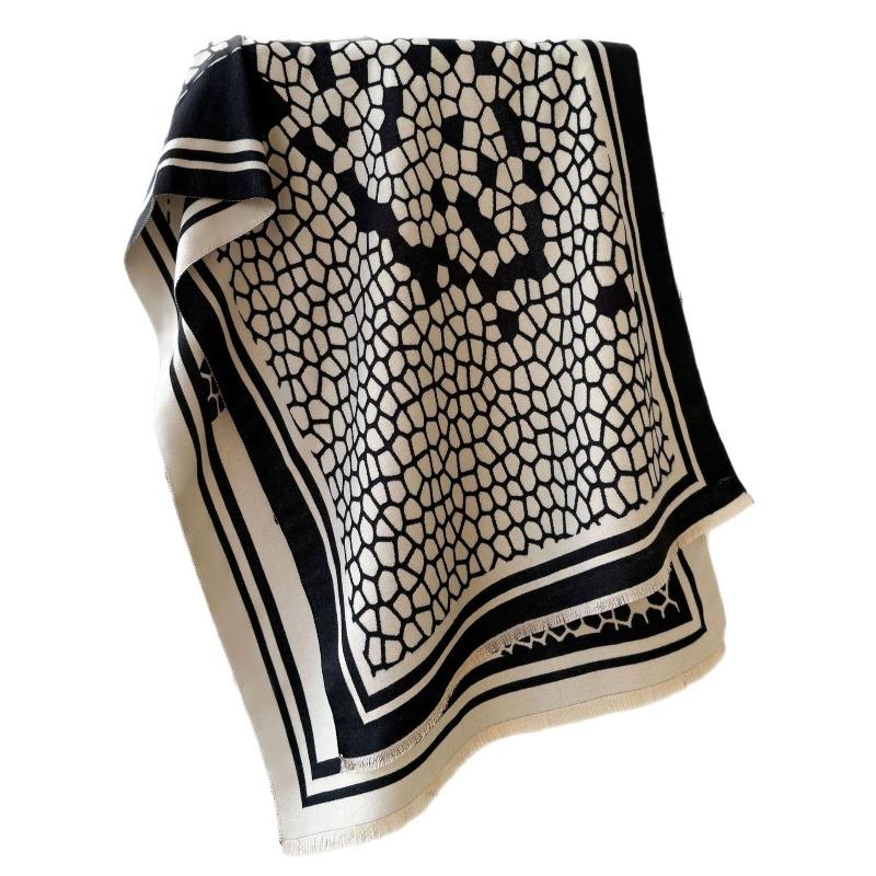 Fashion geometric high-end imitation cashmere scarf women's autumn and winter thickened warm double-sided windproof and cold-resistant scarf shawl