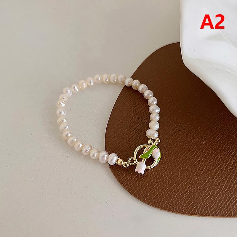 Korean Light Luxury Tulip Flower Bracelet For Women Shiny Zircon Opal Pearl Beaded Rose Adjustable Charm Bracelet Trendy Jewelry