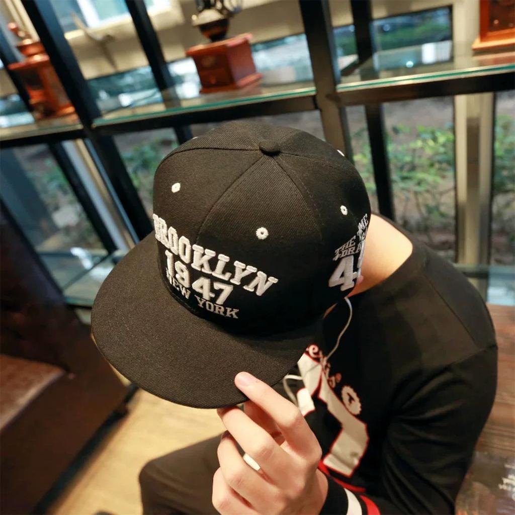 Flat Brim Embroidered Letters 1947 Pattern Baseball Cap Men'S And Women'S Sunshade Color Matching Hip-Hop Hat