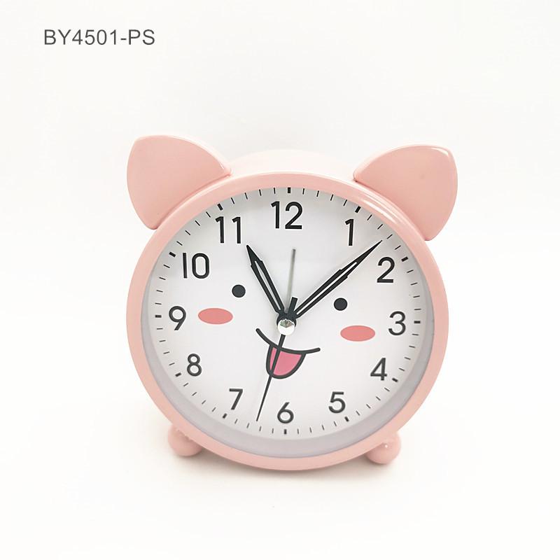 Short Eared Clock Cartoon Clock Face Children's Alarm Clock Metal Table Clock  Student Bedside Mute Night Light Clock