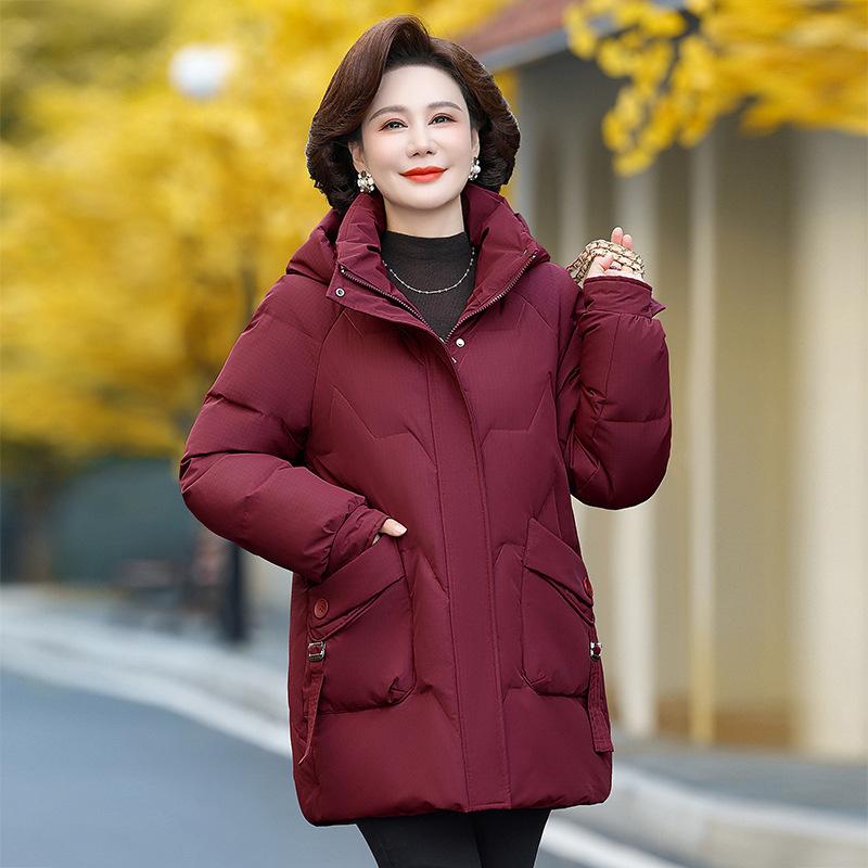 Middle-aged Mother Down Jacket Women's Thickened Mid-length Winter Style Large Size Winter Coat for Middle-aged and Elderly People
