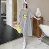Korean version of summer loose loungewear lazy style round neck letter printing long cotton T-shirt maternity dress women