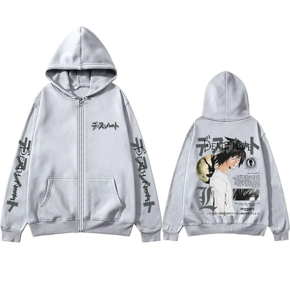 Anime Death Note L Lawliet Graphic Zipper Hoodie Men Women Casual Oversized Cotton Zip Up Jacket Male Vintage Zip Up Sweatshirt