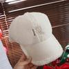 Embroidered Winter Baseball Cap Double R Plush Peaked Cap Simple Lamb Wool Hat  Women