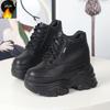 Fashion Autumn winter Women High Top Leather Shoes Platform Wedge Sneakers Chunky Shoes Hidden Heel 12CM White Black Women Casual Shoes