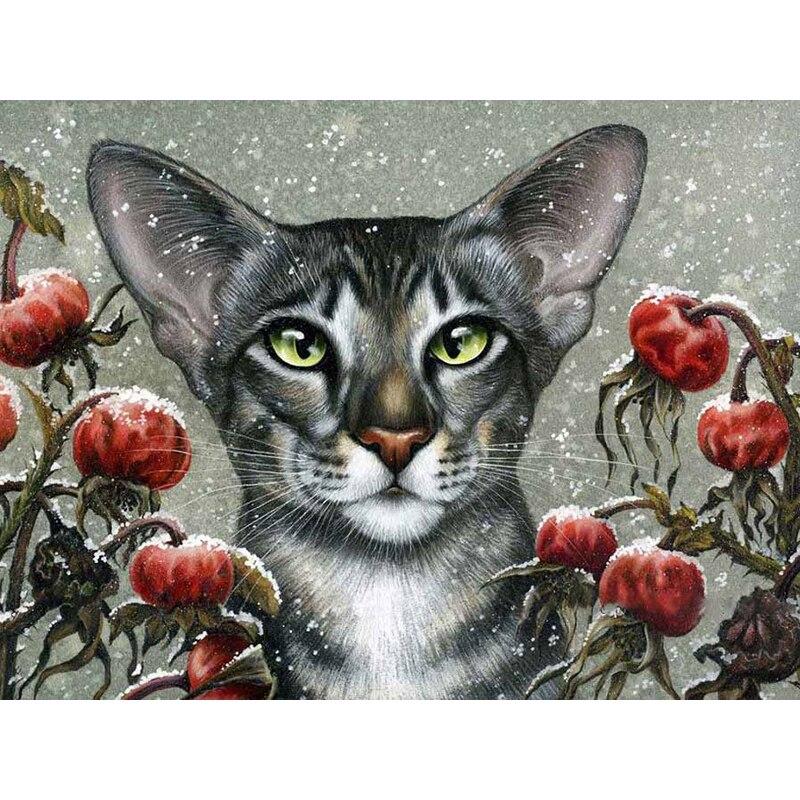 Nuovo 5D Pittura Diamante Fai da Te Gatto Fiore Ricamo Diamante Animale Punto Croce Trapano Rotondo Completo Decorazione Casa Arte Manuale Regalo