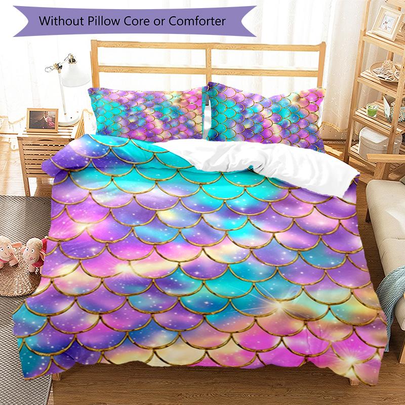 Mermaid 3pcs Bedding Set Duvet Cover Closure Includes 1 Duvet Cover & 2 Pillowcases for All Seasons Bedroom Home Dorm Decor