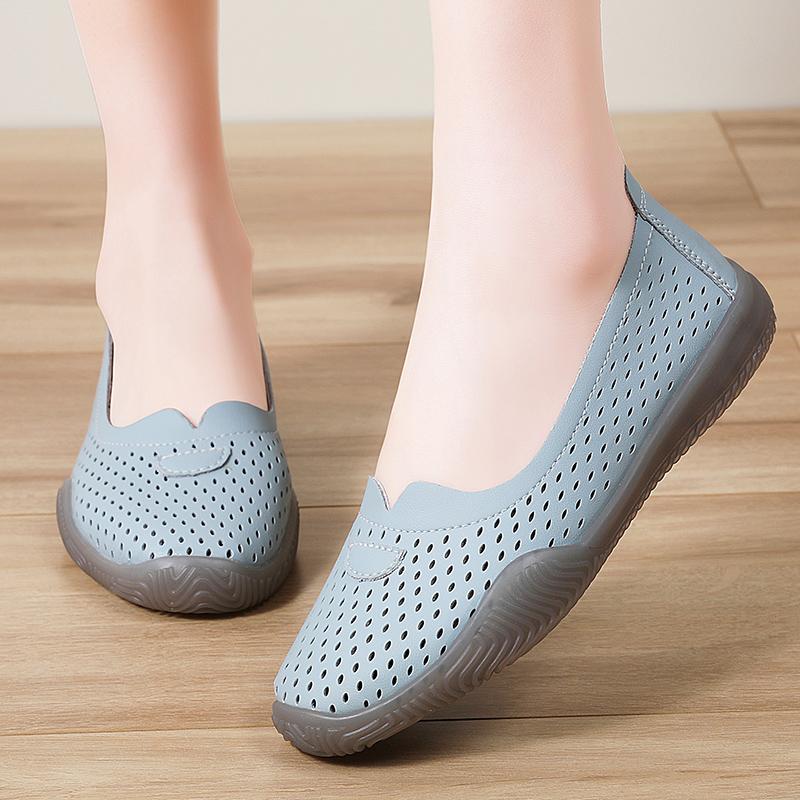 Fashion Women'S Summer New Mesh Sole Soft Mouth Lazy Casual Shoes Breathable Mesh Fabric Mom Soft Sole Shoes Flat Bottom