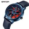 Sanda Men's Creative Wheel Quartz Watch - Trendy Rotating Waterproof Wristwatch