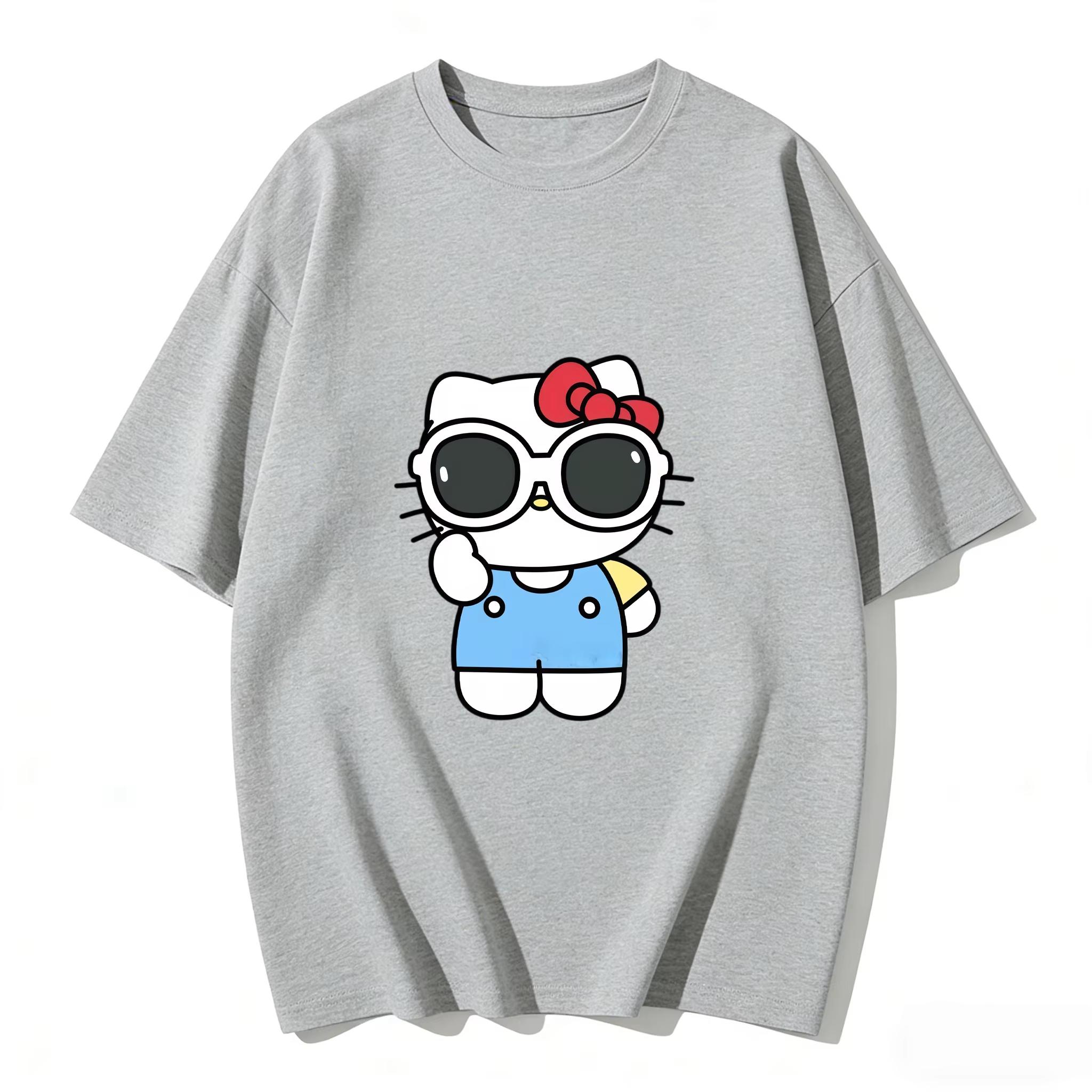 

2026 new Summer HelloKitty Cute Graphic Tee Casual Short Sleeve Cotton Top for Women Girls Kawaii Cartoon Print Streetwear S