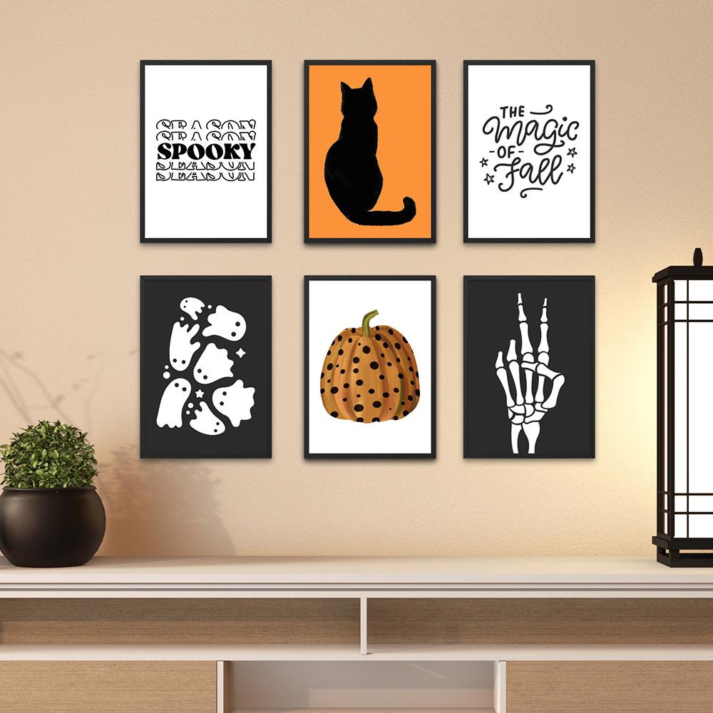 Halloween Pumpkin Black Cat Ghost Thriller Poster Print Fall Art Wall Abstract Skeleton Quote Canvas Painting Room Home Decor