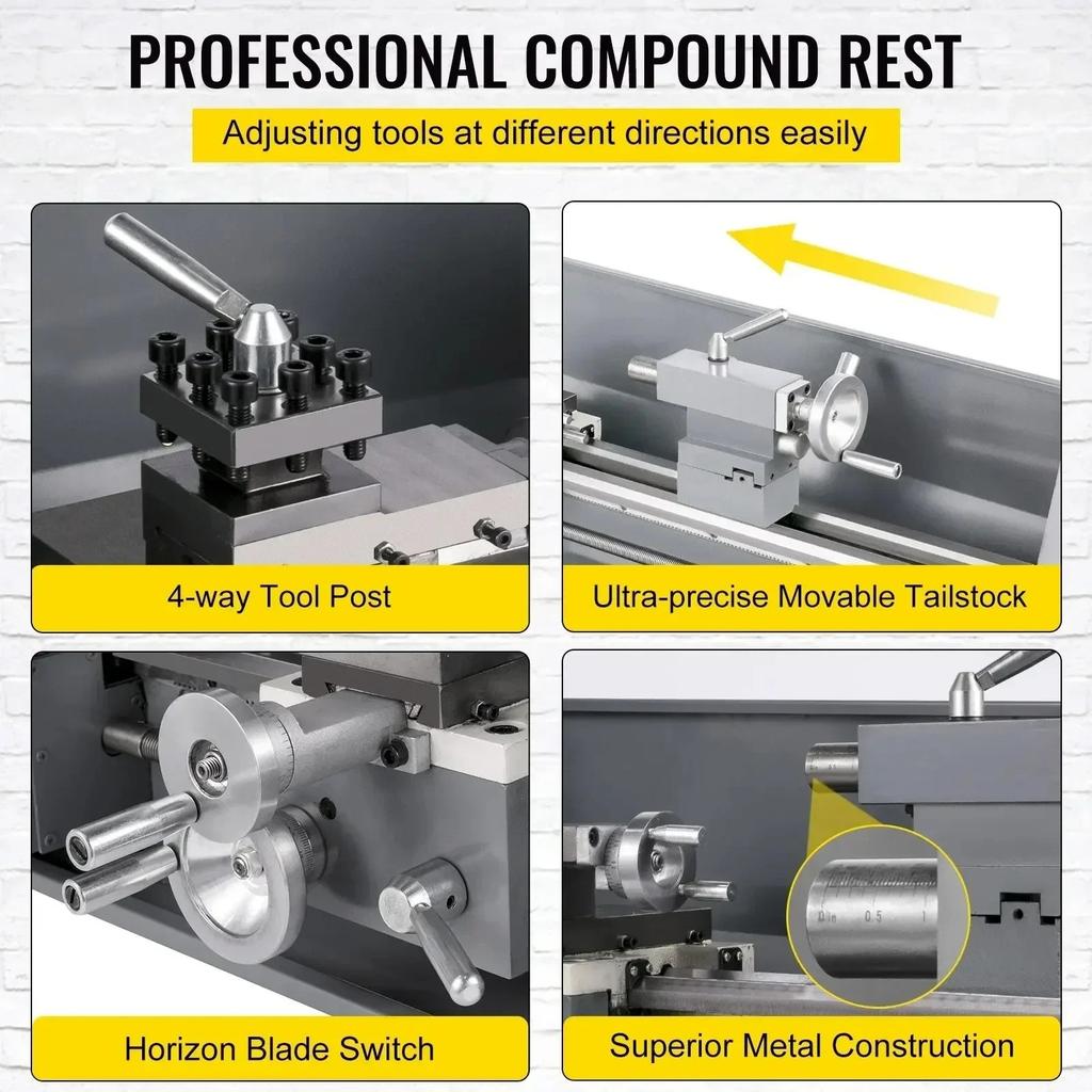 SIHAO Mini Metal Lathe Machine 1100w 220x600mm 38mm Spindle 3Jaw Chuck Blushless Motor