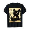European Sizes Men's Anime Kawaii Cat & Ramen T-Shirt - Style Kawaii Anime with Ramen Bowl & Cat Ears Print, Soft Blend Round Neck Tee for Casual Wear