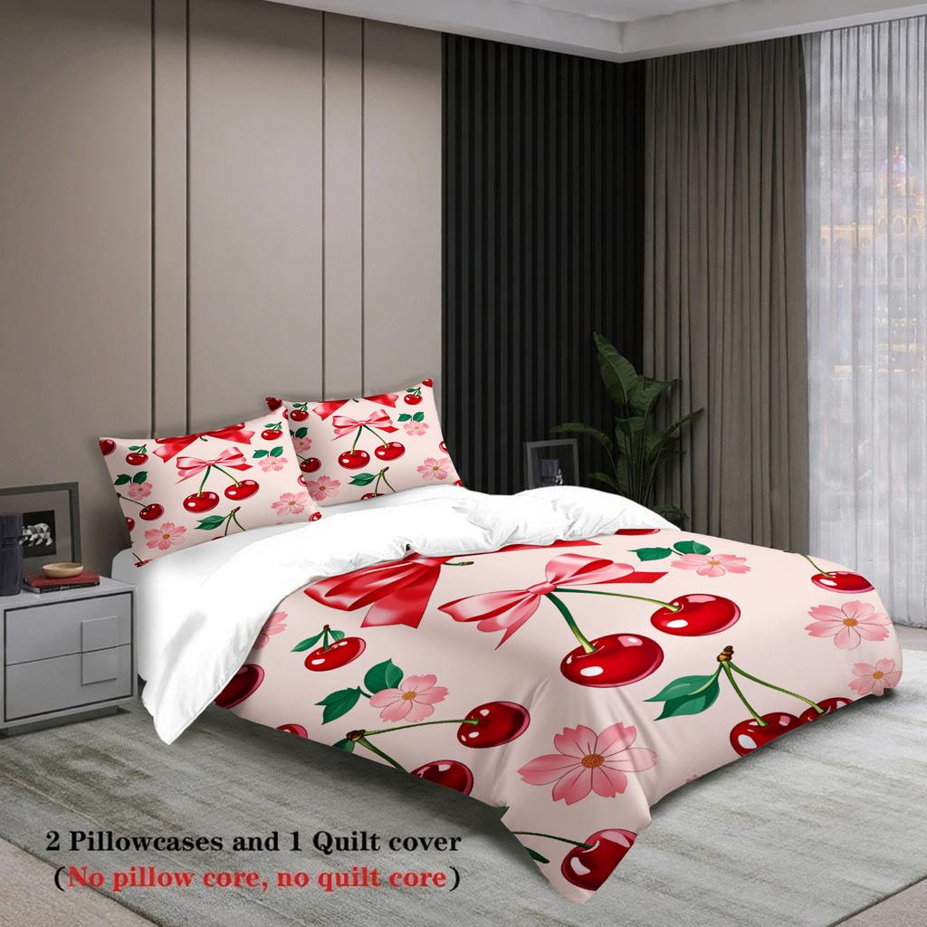 White Pink Duvet Cover Not Included Comforter 3D Printed Cartoon Fruit 3pcs Single Szie Bedding Sets Gifts For Student Dormitory
