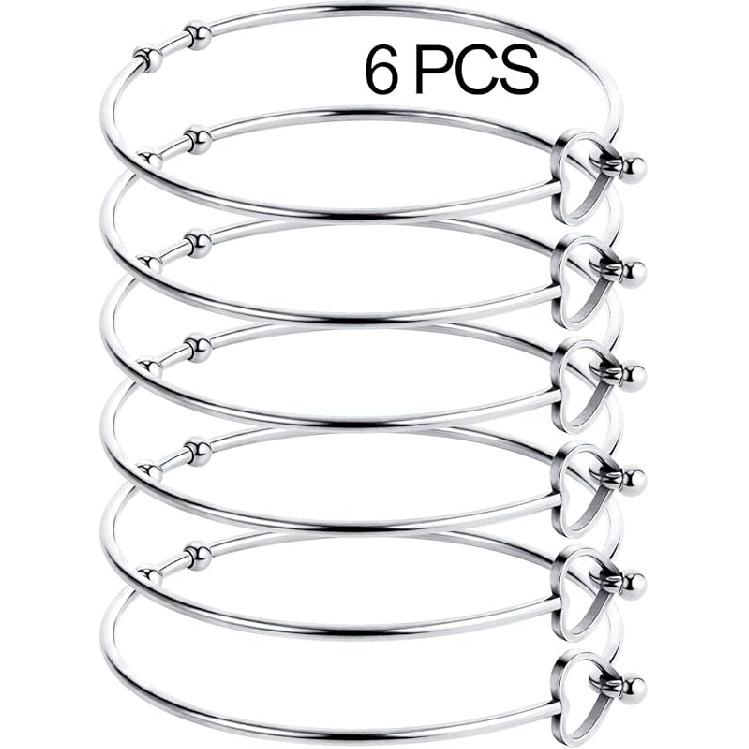 ALEXCRAFT Wholesale 6PCS 14K Gold Stainless Steel Bracelet Bangle Open Blank Wire Charm Bangle Bulk for Jewelry Making