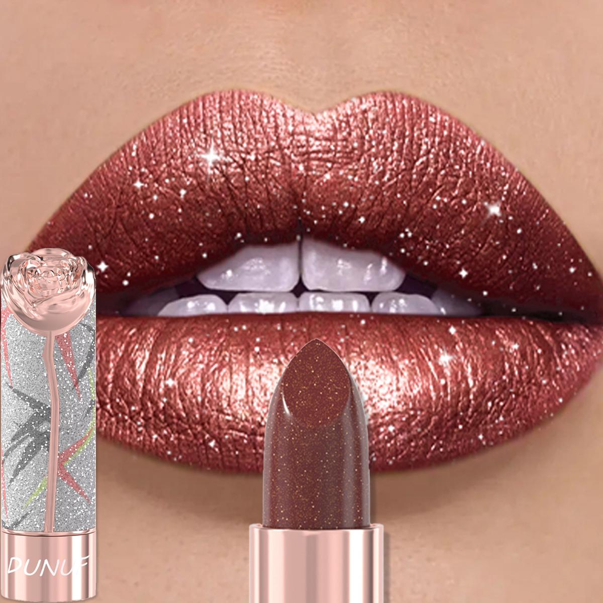 Bloemen Reliëf Metallic Lippenstift Metallic Glitter Lip Tint Shimmer 3D Stereo Sparkle Langdurige Heldere Parel Lippen Make-up Stick