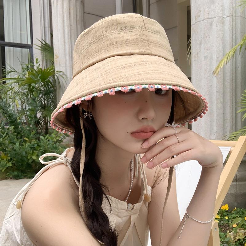 Lace white fisherman hat children spring big head circumference washbasin hat sunshade sunscreen bucket hat