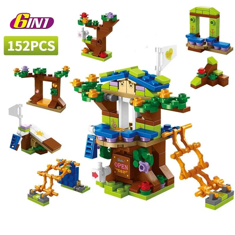 6In1 New Tree House Treehouse Blocks Girls' Castle Room Climb Slide Classic Model Building Blocks Sets Bricks Kid Gift Toys City