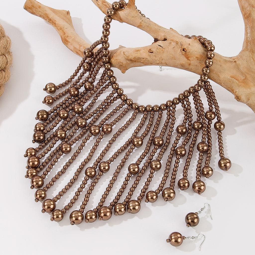 Braut Hochzeits Schmuckset Mode Elegant Handgefertigt Imitation Perle Quaste Halskette Und Ohrringe Damen Party Zubehör