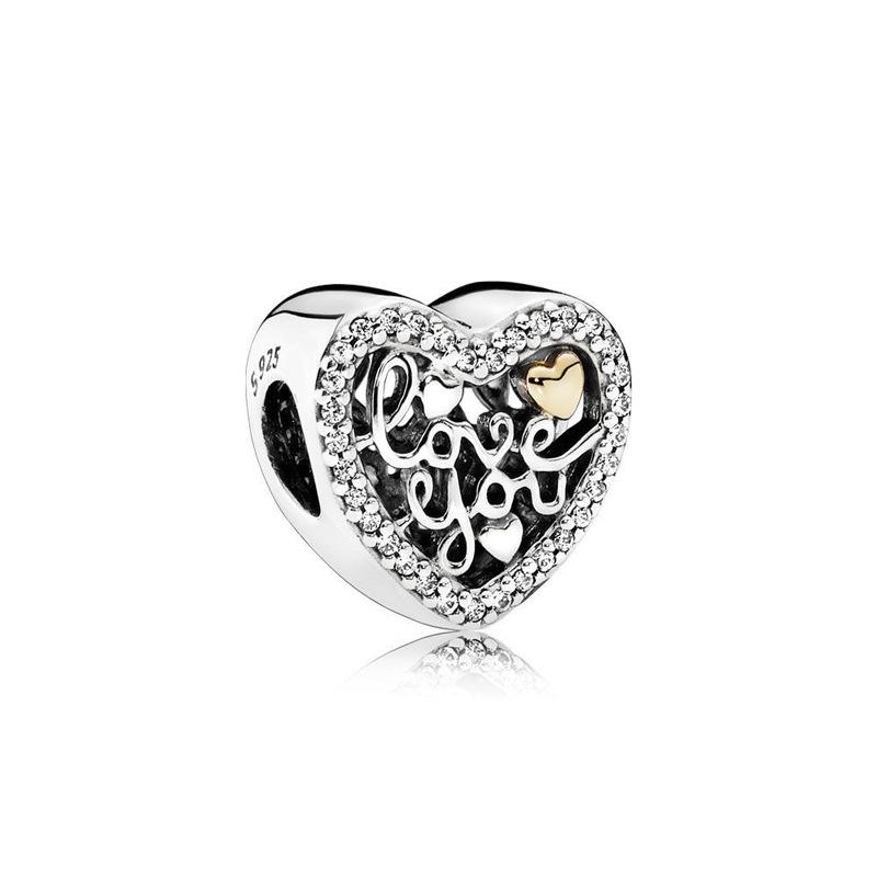 NEW 925 Silver Charm Fit Bracelet Accessories Women Jewelry Love Series Cupid Pink Heart Rose