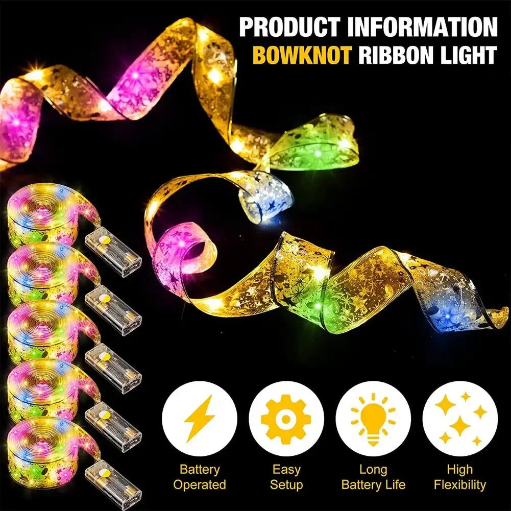 Christmas Ribbon Fairy Light Christmas Decoration DIY Bows String Light Tree Ornaments for Home 2025 Xmas Decor New Year Navidad