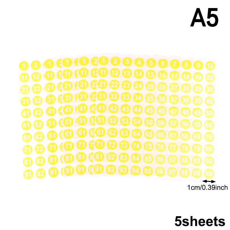 5 Ark Nummerklistermärken 1-100 Etikett Nummerklistermärke För DIY Hantverk Nagellack Limflaska Scrapbooking Dagbok Kontorsmaterial