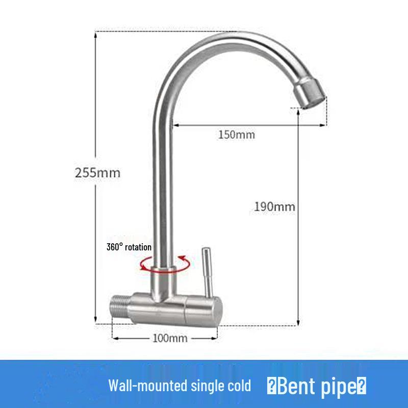 Rubinetto da parete in acciaio inossidabile 304 per cucina e lavabo, solo acqua fredda