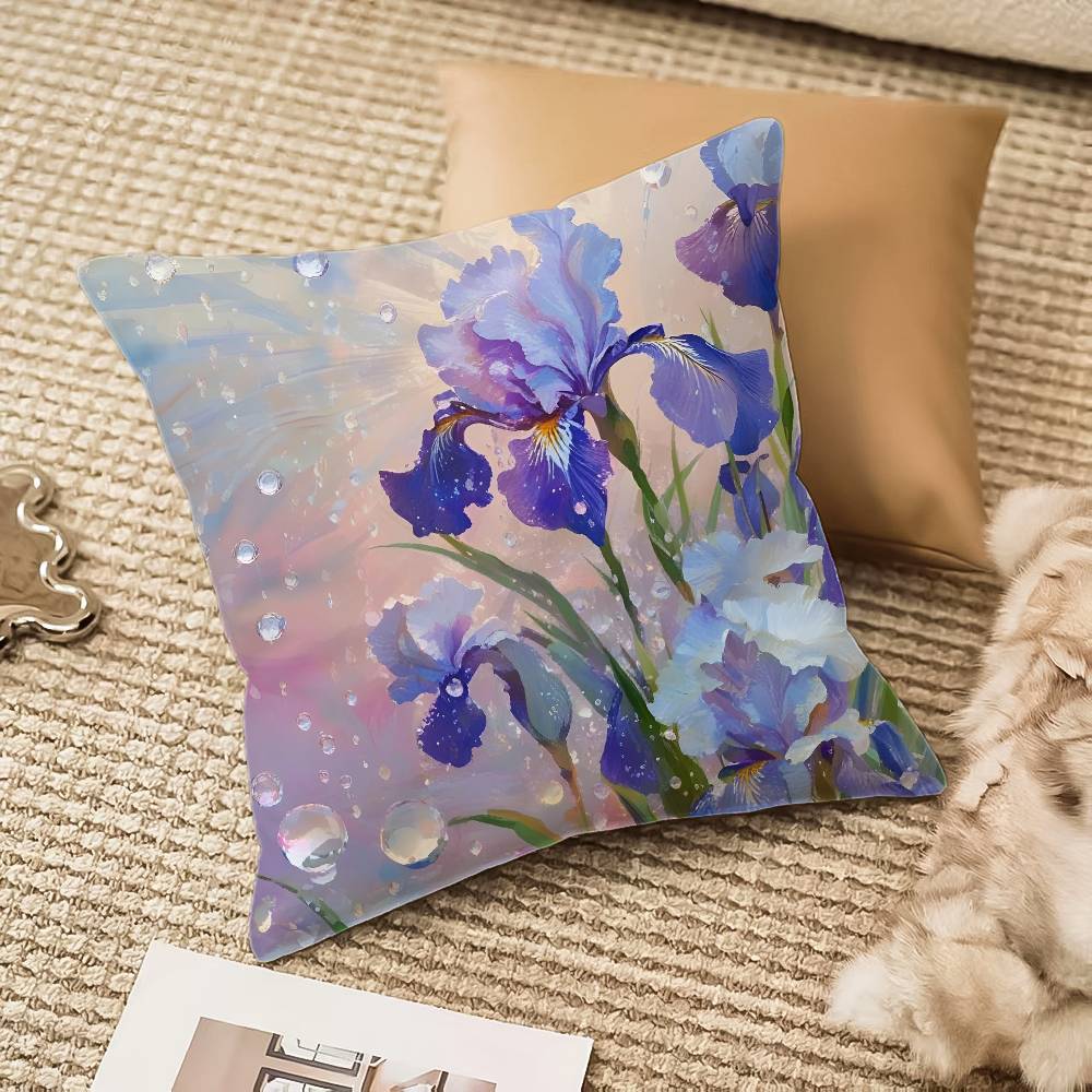 Fashion Iris Pillow Case Anti-dustmite Invisible Zipper Sofa Bed