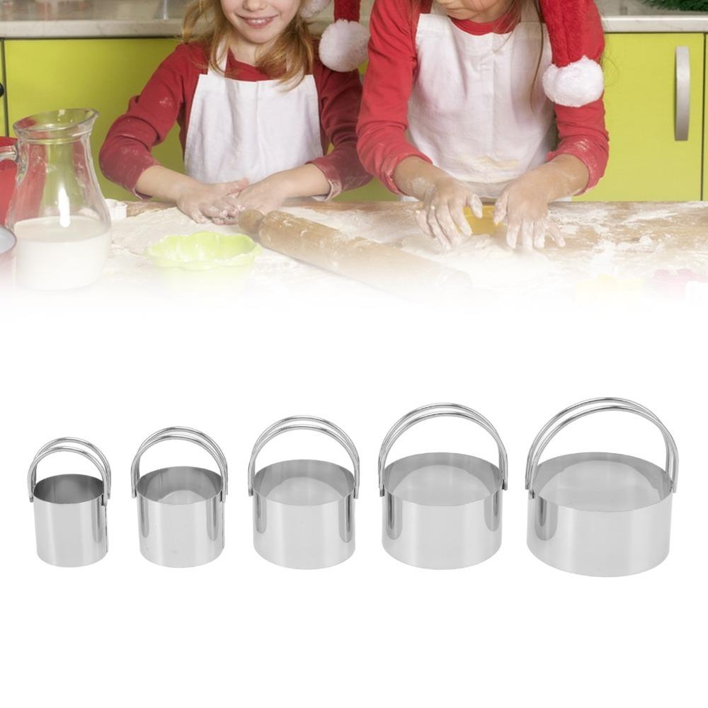 5pcs Stainless Steel Cookie Cutter Set With Handle Stars Shaped Cookie Cutters  Christmas Round