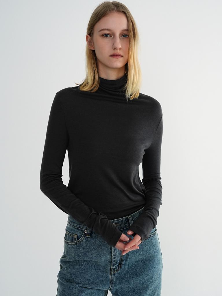 PAUL&ALICE High-Neck Wool Shirred Tee / 5 Colors