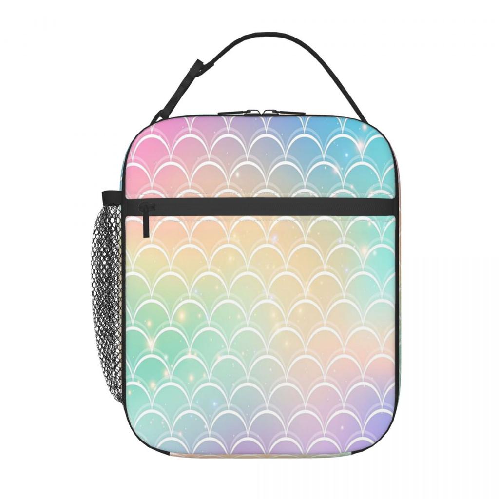 Rainbow Mermaid Scales Insulated Lunch Bag for Women Kids Leakproof Food Boxes Thermal Lunch Box Tote
