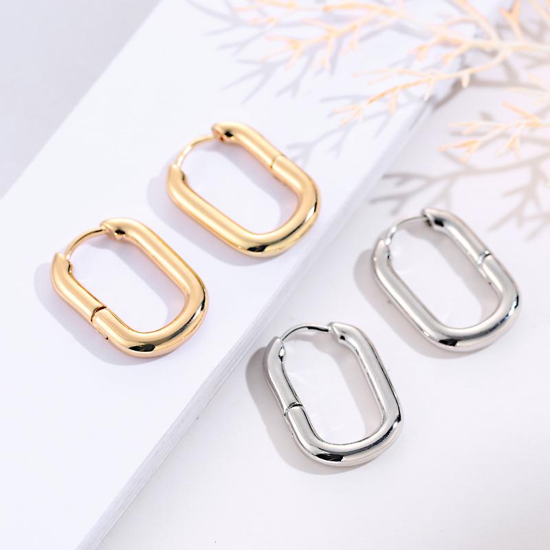 Fashion Gold Color Geometric U-Shape Hoop Earrings For Women Men Punk Hip-Hop Metal Round Circle Earring Party Jewelry Wholesale