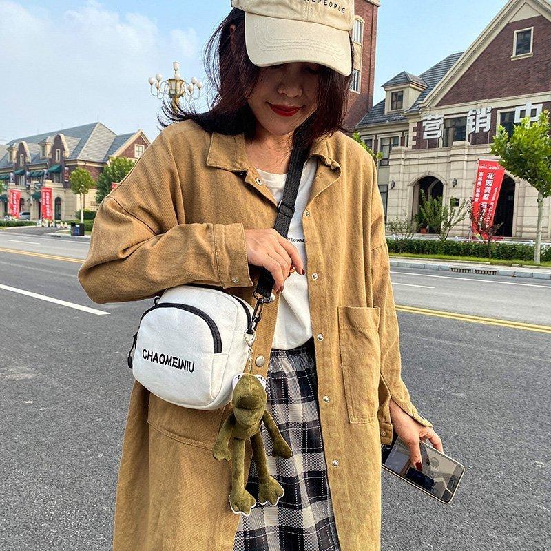 Canvas Small Circle Bag With Zipper Closure For Casual Daily Use Womens Fashion
