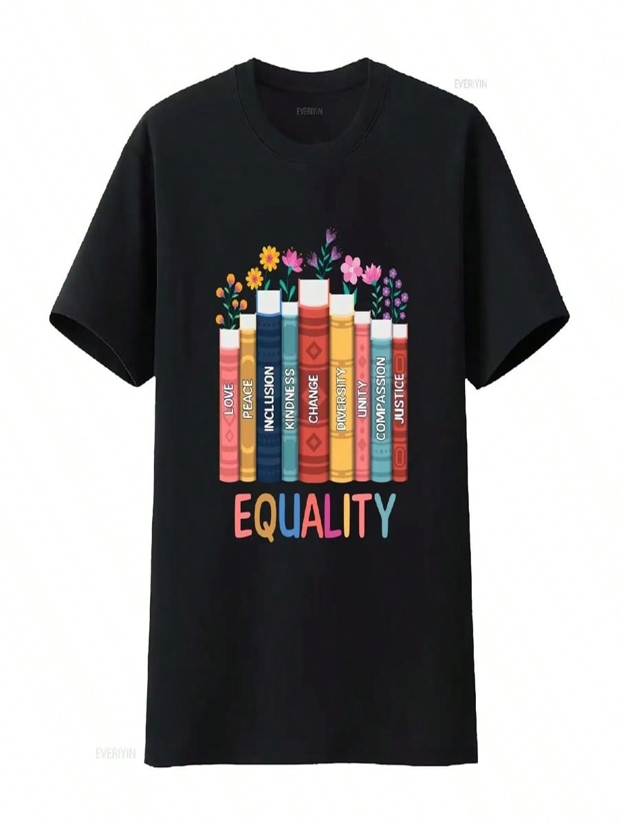 Equal Rights T Shirt Human Equality Social Justice Peace Love Diversity Floral Book Vintage Washed Top For Everyday Wear Homme S разноцветный