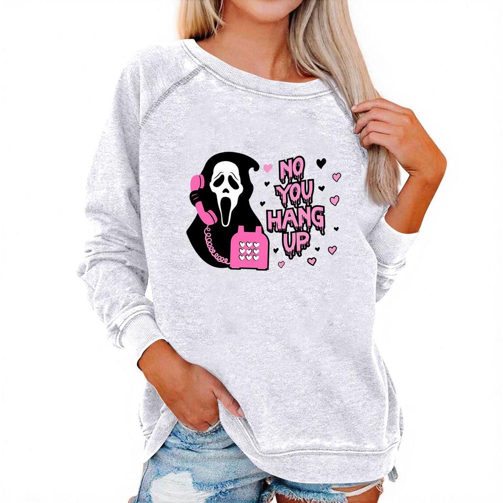 Women's Casual Raglan O-neck Long Sleeve Halloween Print Top