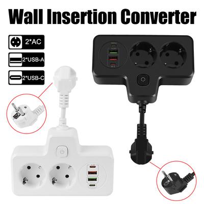 2AC nástěnná zásuvka s USB zásuvkami Elektrická zásuvka Porty rychlého nabíjení Adaptér napájecího proužku pro nástěnnou nabíječku