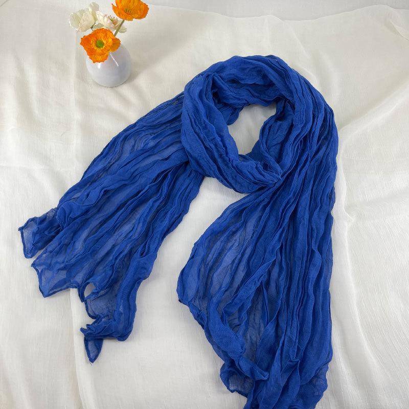 Solid Color Wrinkled Cotton and Linen Winter Warm Scarf