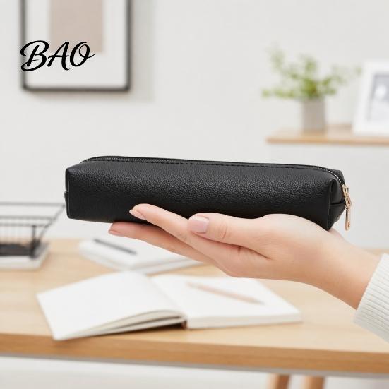 PU Leather Pencil Bag Minimalist Case, Multi-Functional Stationery Storage with Smooth Metal Zipper, Water Travel Pouch & Stain Resistant Pen