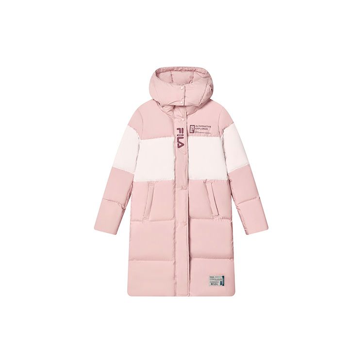 

FILA X MIHARA Color Block Hooded Fashion Casual Mid-Length Down Jacket Women Outerwear Light-Purple Red F11W243903F-PK S