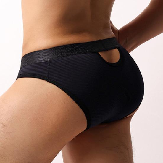 Men Briefs High Elasticity Fit Tight Cut Panties Solid Color Striped Print Breathable Mesh Underwear Smooth Wiring Low Waist Panties