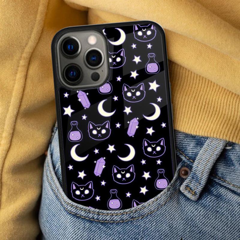 Girly Pastel Witch Goth Witch Cat Soft Phone Case for iPhone 17 Air 16e Pro Max 15 Pro 13 14 Plus 11 12 MagSafe Magnetic Coque